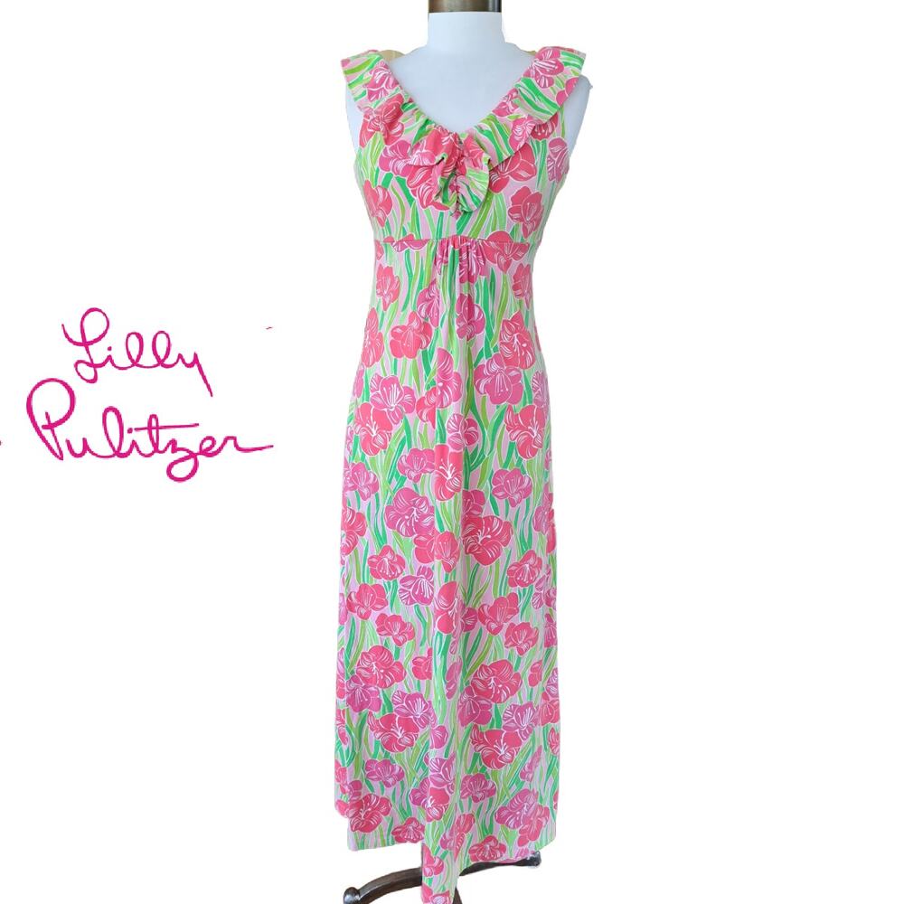 Lilly Pulitzer Samantha Floral Maxi Dress Size XS Pink Green Gladys Jersey